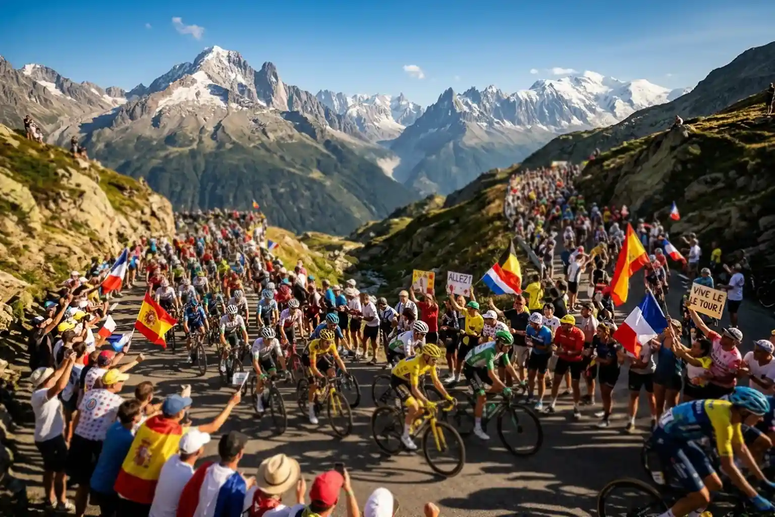 Ciclistas del Tour de Francia en ascensión al Alpe d'Huez